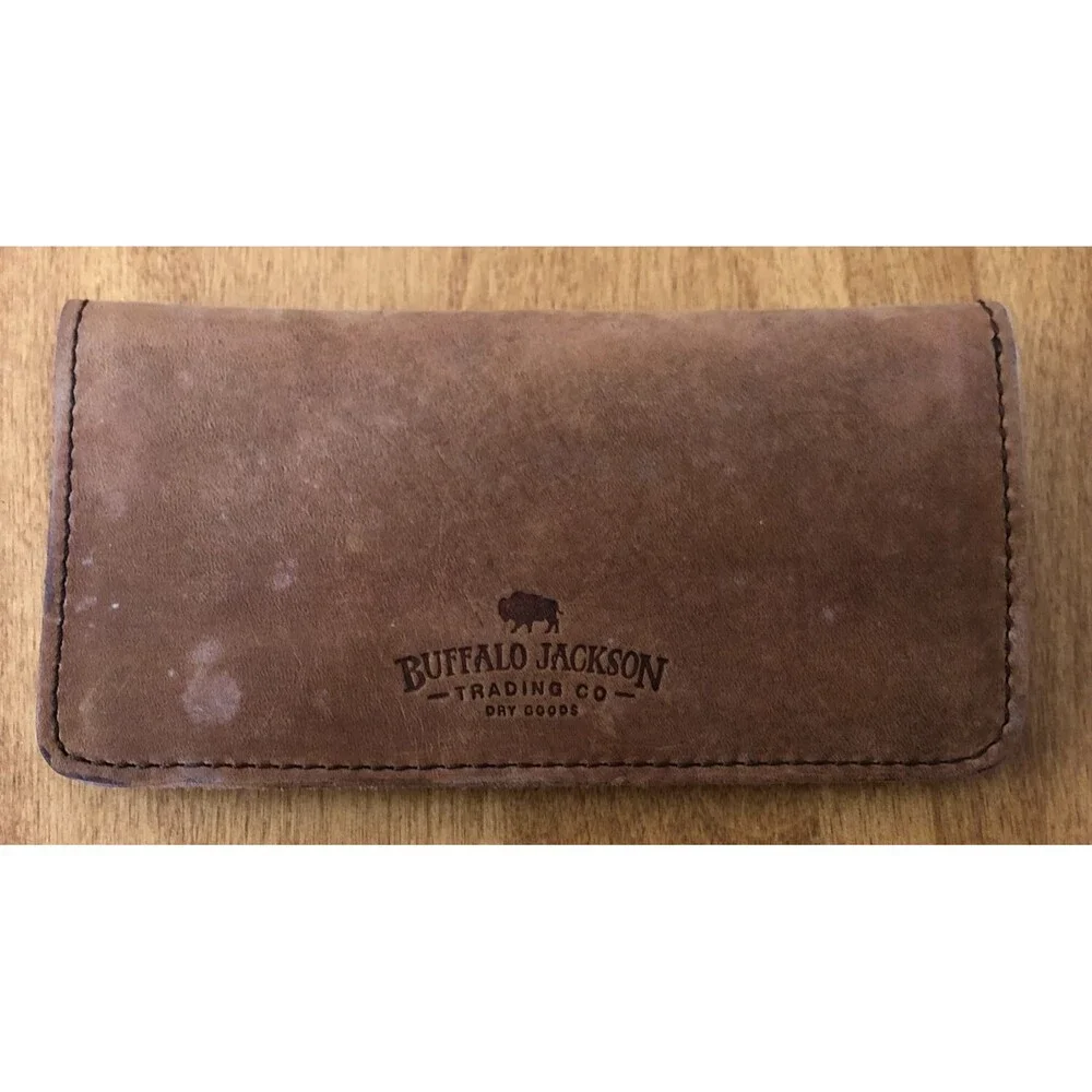 Buffalo Jackson Trading Company Leather Checkbook Wallet Tan Embossed